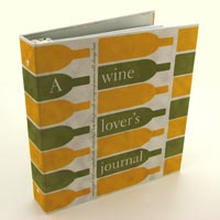 Binder Front Cover and Spine View: Designer Pamela Barsky's Unique Retro Wine Lover's Journal Organizer.