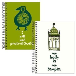 Motivational Notebook Journals/Set of 2-My body is My temple AND I will not procrastinate-by designer Pamela Barsky 7.5 x 9.5 in