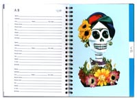 Inside: Tabbed Page C-D by Maria del Carmen Becerra Calaca Frida Dios de la Muerte (Day of the Dead) Bust Sculpture.