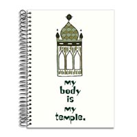 "My body is My temple." journal notebook cover detail: Designer Pamela Barsky's of My Temple.