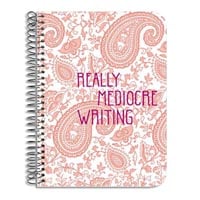 "Really Mediocre Writing" journal notebook cover detail: Designer Pamela Barsky's Pink Paisley Floral Pattern.