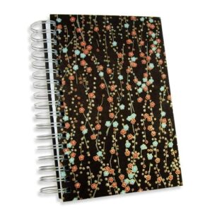 Bark Brown Fleurs Journal 6x9 Notebook-Japanese Chiyogami paper cover, lined writing journal notebook, double-spiral-bound, jumb
