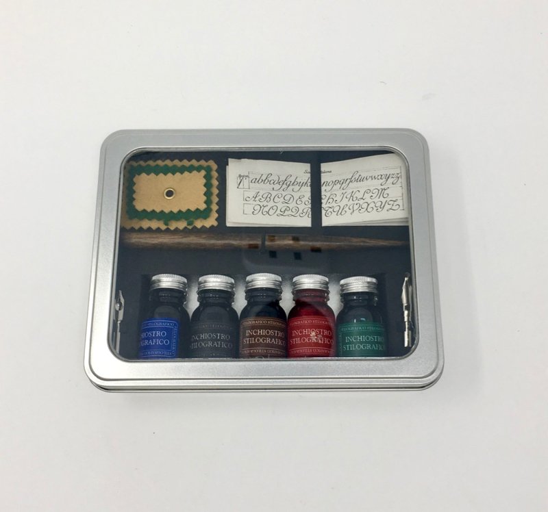 Our 10-Piece, 5-Ink Calligraphy Gift Set by Rubinato comes handsomely gift-boxed.