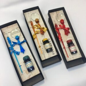 Italian Glass Writing Quill, Ink, and Loupe Gift Set by Francesco Rubinato