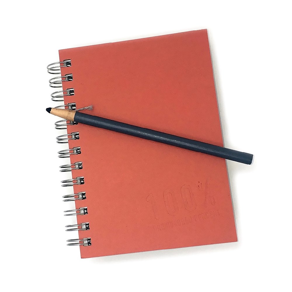 "100% ONE HUNDRED PERCENT" = This notebook made with 100% post-consumer recycled paper